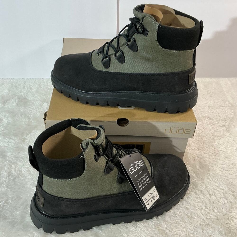 Hey Dude Tonya Eco Shield Boots Black Olive Mens 8 New in Box Water Resistant